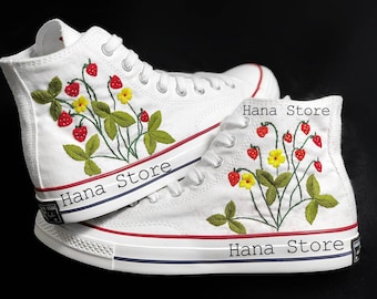 Embroidered Strawberry Converse Sneakers: Custom Floral Shoes