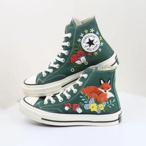 Embroidered Converse High Tops: Custom Fox & Mushroom Sneakers