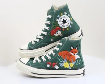 Embroidered Converse High Tops: Custom Fox & Mushroom Sneakers