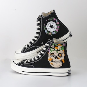 Sugar Skull Embroidered Shoes, Custom Embroidered Converse, Personalized Hand Embroidered Sneakers, Unique Gift for Her