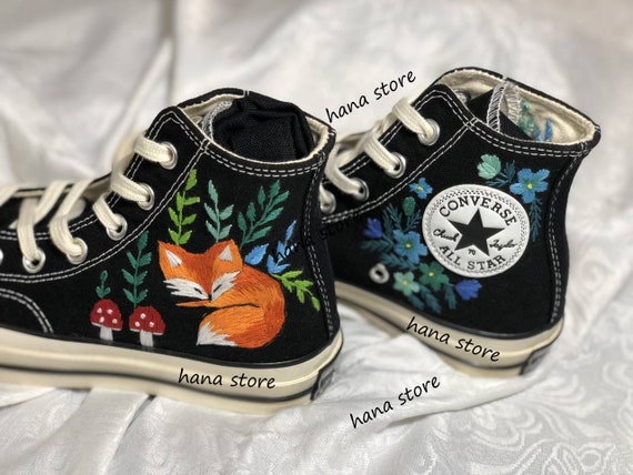 Årligt Svække sejle Custom Converse Mushroom Shoes Fox Flower Embroidery - Etsy