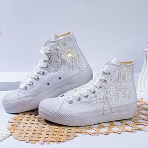 Embroidered Wedding Converse: Custom Pearl Bridal High Top Sneakers