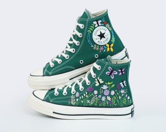 Embroidered Converse High Tops: Custom Flower & Butterfly Sneakers