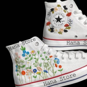 Flower Field Embroidered Converse Shoes/ Personalized Hand Embroidered Sneakers/ Bridal Flowers Embroidered Sneakers/ Unique Gifts
