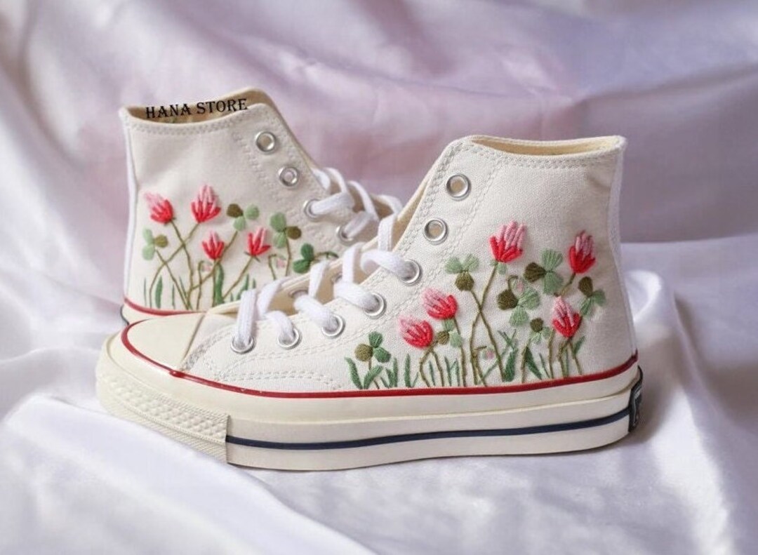 Custom Wedding Converse/bridal Flower Embroidered Sneakers 