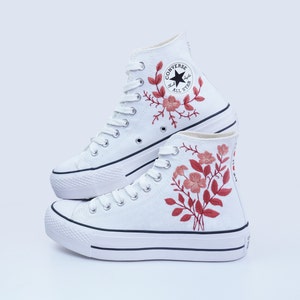 Custom Embroidered Floral Wedding Converse Platform Sneakers