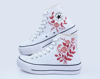 Custom Embroidered Floral Wedding Converse Platform Sneakers