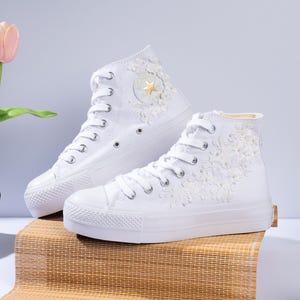 Embroidered Bridal Converse: Pearl Wedding High Top Sneakers