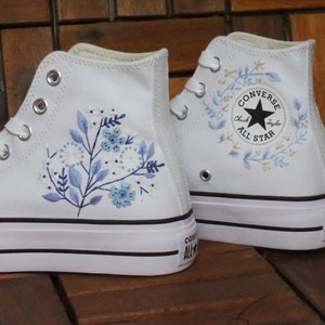 Custom Wedding converse platform/Flower embroidered shoes/Personalized bridal sneakers/converse high tops/shoes for the bride/ birthday gift