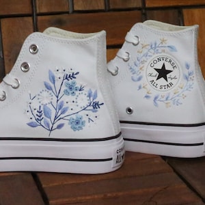 Custom Wedding converse platform/Flower embroidered shoes/Personalized bridal sneakers/converse high tops/shoes for the bride/ birthday gift