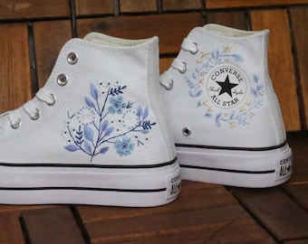 Custom Embroidered Converse Platform Sneakers: Floral Bridal Shoes