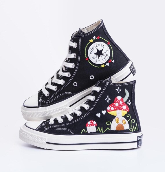 Custom Converse Chuck Taylor Mushrooms Embroidered Converse Shoes Mushrooms Embroidered Sneakers Custom Cute Halloween Shoes Costume Shoe Etsy Canada
