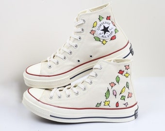 Embroidered converses custom Heartstopper/ Converse high tops  embroidered Nick & Charlie Leaves/ Bookish Inspired embroidered sneakers