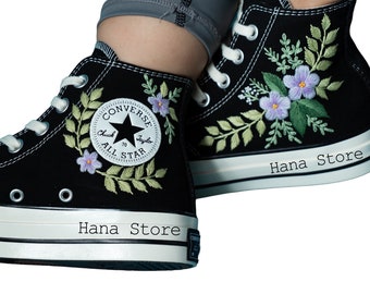 Custom Embroidered Sneakers High Tops/Custom Shoes Taylor 1970s Embroidered Flower/ Personalized Bridal Sneaker/Flowers Embroidered Sneakers