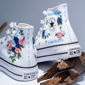 Custom Wedding platform, Embroidered Converse Shoes, Custom Floral Converse, Personalized Hand Embroidered Sneakers, Unique Gift for Her