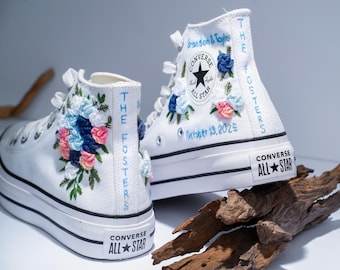 Embroidered Floral Converse Shoes: Custom Wedding Sneakers