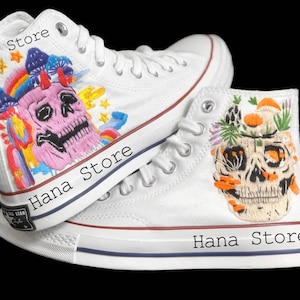 Sugar Skull Embroidered Shoes, Custom Embroidered Converse, Personalized Hand Embroidered Sneakers, Unique Gift for Her,