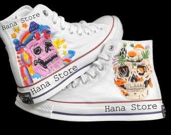 Sugar Skull Embroidered Converse: Custom Hand-Embroidered Sneakers