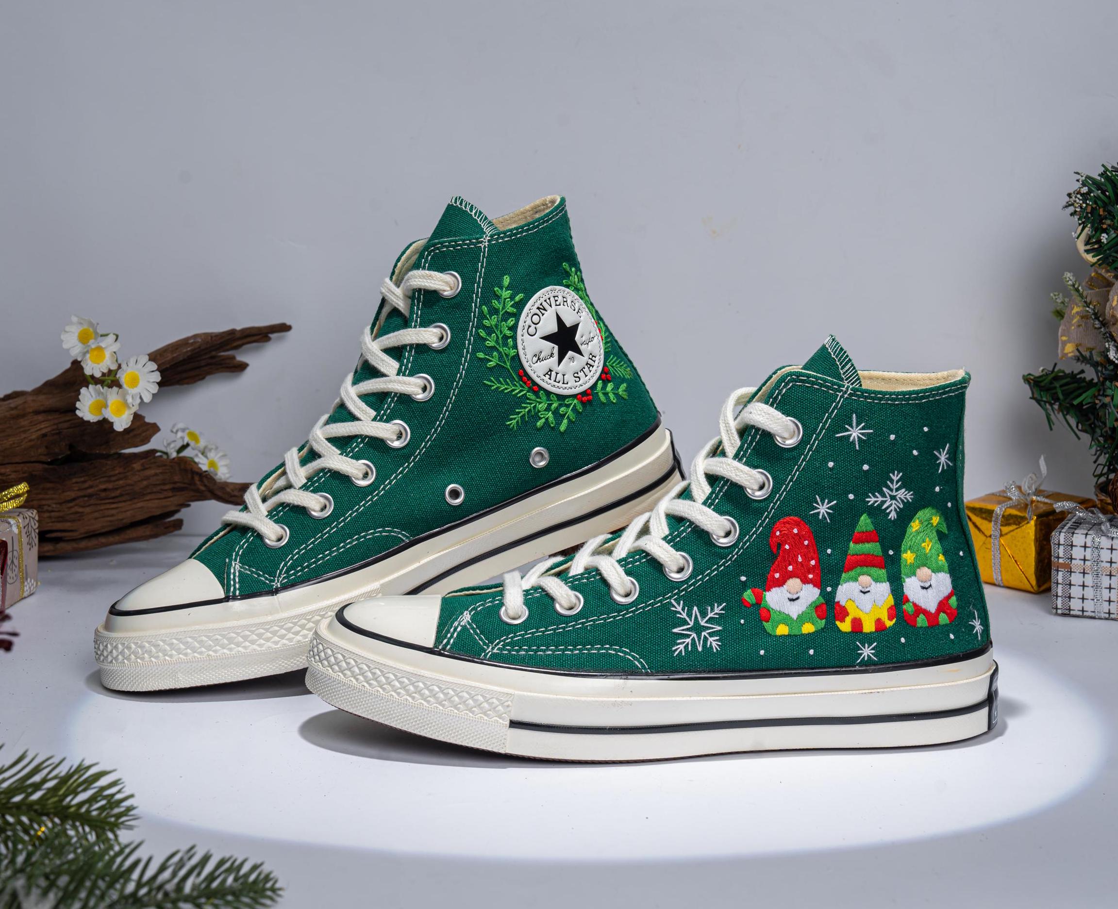 Embroidered Christmas Converse, Santa, Gnomes, Unisex Sneakers - Etsy