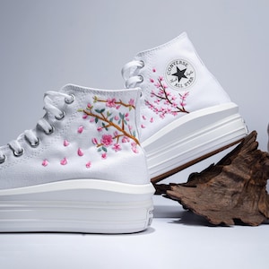 Embroidered Cherry Blossom Converse Move Platform Shoes