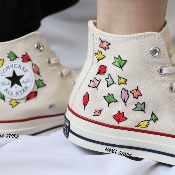 Embroidered converses custom Heartstopper/ Converse high tops  embroidered Nick & Charlie Leaves/ Bookish Inspired embroidered sneakers