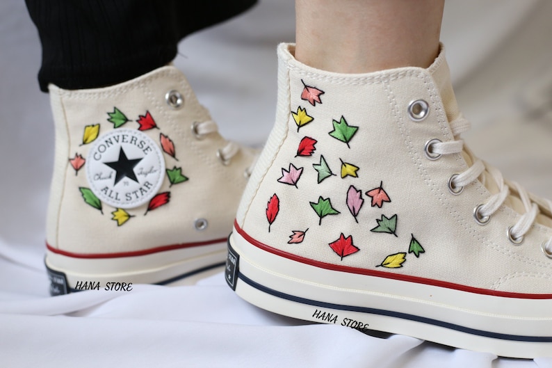 Embroidered converses custom Heartstopper/ Converse high tops  embroidered Nick & Charlie Leaves/ Bookish Inspired embroidered sneakers/ shoes for the family