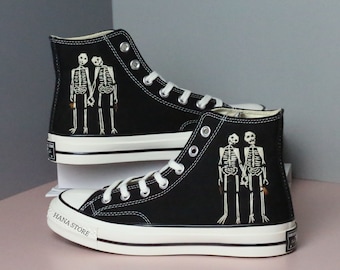 Custom Bone Lover Embroidered Shoes/Converse Chuck Taylor shoes embroidered bones/Skeletons Embroidered Sneakers/Personalized halloween shoe