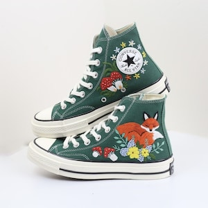 Embroidered Converse Custom Fox And Mushroom/ Converse High Tops Chuck Taylor Embroidered Mushroom/ Fox Embroidered Sneakers/ Birthday Gift