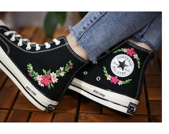 Hand-Embroidered Converse High Tops: Custom Floral Sneakers