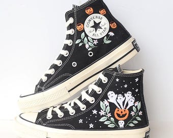 Embroidered Ghost Converse Sneakers: Custom Halloween Shoes