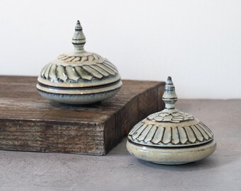 Patterned Ceramic Box with Lid, Small Keepsake Box