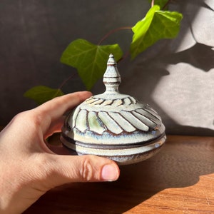 Unique handmade hand decorated ceramic trinket box • jewelry box container lidded jar • free shipping