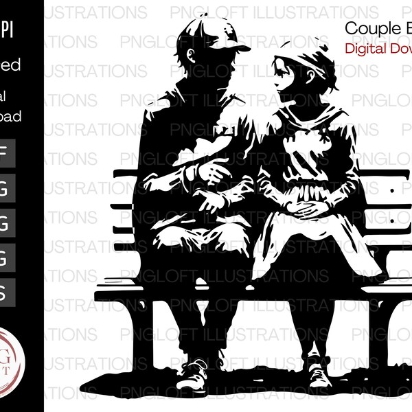 Couple on bench silhouette - Etsy Nederland