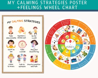 Feelings Wheel Chart With Coping Skills, Poster - Emotional Intelligence - Mental Health Behaviour Management Therapy Counsellor