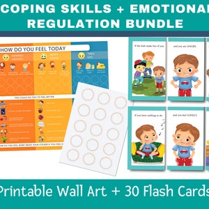 Coping-Skills-Paket für Kinder, 30 Flash-Karten, Poster - Emotionale Intelligenz - Psychische Gesundheit Behavior Management Therapie Counselor