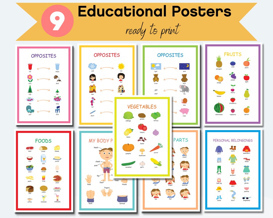 SET OF 9 Educational Posters, Montessori Classroom Décor, Home-school ...
