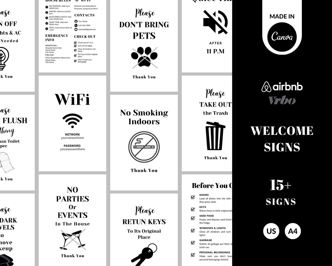 Airbnb Welcome Sign Template, Welcome Signs Vacation Rental, VRBO ...