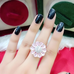 Silver Plated CZ Flower Ring: Adjustable Indian Jewelry