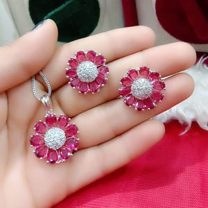 American Diamond Pendant Necklace/ CZ Pendant Necklace/ Indian Jewelry/ Silver Plated Set/ Pendant Necklaces/ Pendant with stud Earrings/