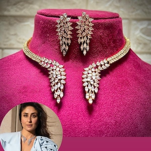 American Diamond Bridal Necklace Set: Gold Plated CZ Indian Jewelry