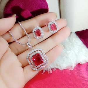 American Diamond Pendant Necklace/ CZ Pendant Necklace/ Indian Jewelry/ Silver Plated Set/ Pendant Necklaces/ Pendant with stud Earrings/