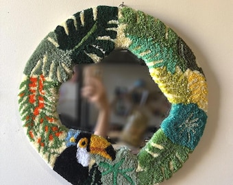 Hand tufted/wall rug mirror  [Tucan Rain Forest] Acrylic Tufting handmade rug