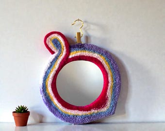 Handmade Tufted Mirror Rug: Rainbow Note Wall Decor, 16"