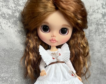 Custom Blythe doll, OOAK Blythe doll with natural hair brawn