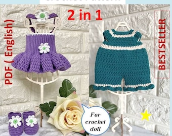 crochet doll clothes pattern easy amigurumi doll dress 2 in 1 pattern cute toy outfit crochet