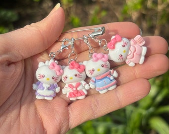 Marcadores de punto de gato kawaii hechos a mano / Accesorios de crochet de arcilla polimérica