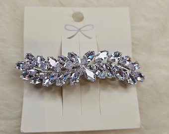 Clip de pelo brillante elegante de cristal, pasador de moda elegante con diamantes de imitación, hoja de circonita cúbica, accesorios para el cabello de boda nupcial. , Regalo del Día de la Madre