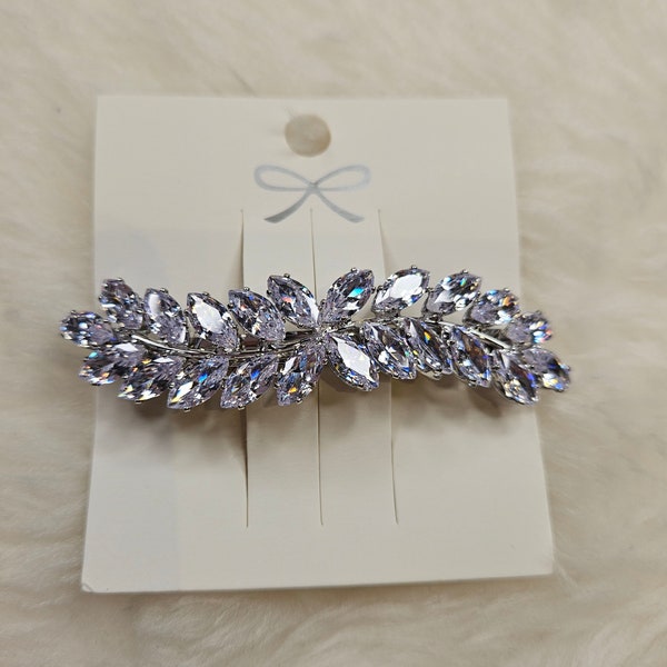 Crystal Elegant Shinny Hair Clip, Rhinestone Elegant Fashion Barrette, Cubic Zirconia Leaf, Bridal Wedding Hair Acc. , Mother's Day Gift