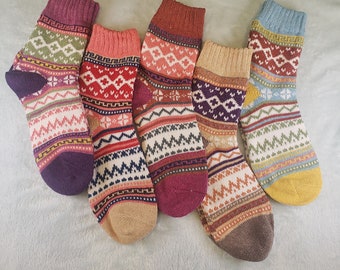 Women Warm Socks for Winter,  Thick Cotton Wool Blend Socks, Colorful Casual Retro Vintage Style Socks, Christmas Gift, Mother's Day Gift