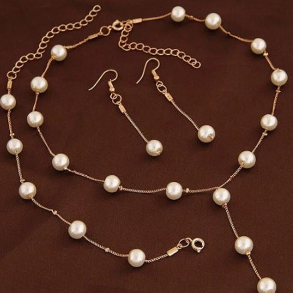 Ensemble de 3 pièces de perles pour femme, ensemble de perles de charme élégantes, collier multicouche, bracelet, ensemble de boucles d'oreilles, cadeau pour elle, cadeau de fête des mères